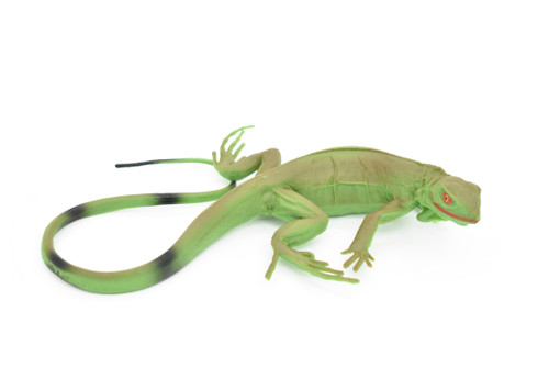 Iguana Toy, Green, Lizard, Realistic Rubber Figure, Model, Educational, Animal, Reptile, Hand Painted Figurines,  7" CH053 BB78
