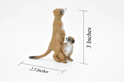 Meerkats, Mom and Baby, Mongoose, Museum Quality, Hand Painted, Educational, Rubber Animal, Realistic Toy Figure, Diorama Model, Kids,  3 Inches. 