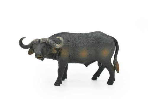 Cape Buffalo, African Bovine, Syncerus caffer, Museum Quality, Hand Painted, Rubber Animal, Realistic Toy Figure, Model, Kids, Educational,  5 Inches.