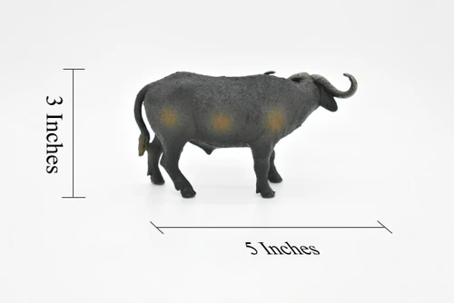 Cape Buffalo, African Bovine, Syncerus caffer, Museum Quality, Hand Painted, Rubber Animal, Realistic Toy Figure, Model, Kids, Educational,  5 Inches.