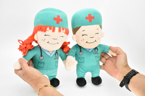 Doctor and Nurse, Male & Female Set, Plush Stuffed Hospital Doll, Medical Play Set, Very Nice Design, Rare Model, Educational, Kids, Toy, 11 Inches Tall. 