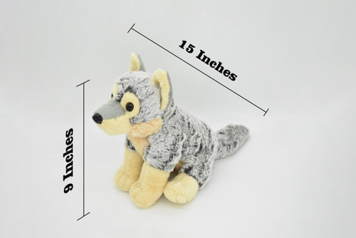 Wolf, Sitting, Timber, Gray, Very Nice Plush Animal, Realistic,         15" x  9" x 6"        C011 BB102