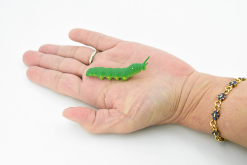 Tomato Worm, Green, Hornworm, Larva, Plastic Toy Insect Kids Gift, Realistic Figure, Educational Model, Replica, Gift,       2 1/2"     - F1056 B190