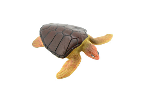 Loggerhead Sea Turtle, (Caretta caretta), Rubber Reptile, Hand Painted, Educational, Realistic Toy Figure, Diorama Model, Kids,  2 1/2 Inches. 