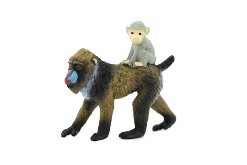 Mandrill With Baby, Baboons, Museum Quality, Hand Painted, Rubber Animal, Realistic Toy Figure, Diorama Model, Kids, Educational,   2 1/2 Inches.
