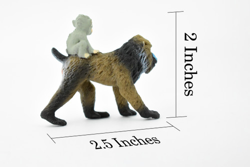 Mandrill With Baby, Baboons, Museum Quality, Hand Painted, Rubber Animal, Realistic Toy Figure, Diorama Model, Kids, Educational,   2 1/2 Inches.