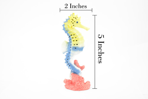Seahorse, Sea-Horse, Sea Horse, Rubber, Museum Quality, Hand Painted, Realistic Toy Figure, Diorama Model, Replica, Kids, Educational,  5 Inches. 