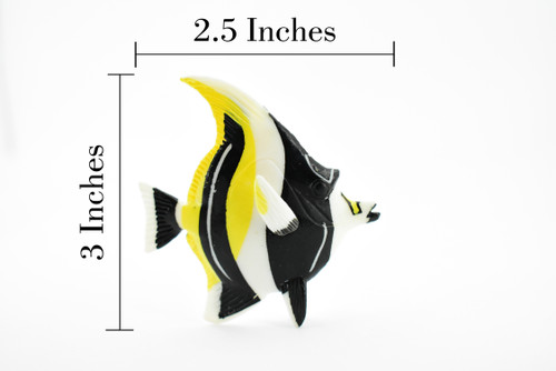Moorish Idol, Angel Fish, Tropical, Rubber Fish, Museum Quality, Hand Painted, Realistic Toy Figure, Diorama Model, Replica, Kids, Educational, 3 Inches.