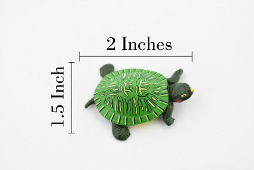 Turtle, Red Ear Slider Pond Turtle, Terrapin, Hand Painted, Museum Quality, Educational, Realistic Toy Figure, Diorama Model, Kids,  2 Inches. 