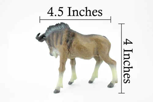 Wildebeest, Antelopes, Gnu, Museum Quality, Hand Painted, Educational, Rubber Animal, Realistic Toy Figure, Diorama Model, Kids,  4 1/2 Inches.