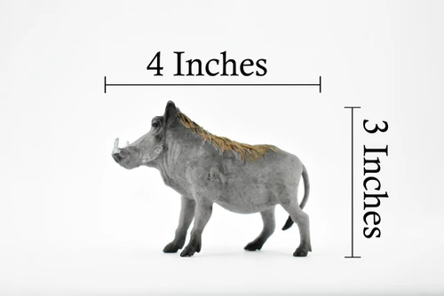 Warthog, Wart Hog, Wild Pig, Museum Quality, Hand Painted, Educational, Rubber Animal, Realistic Toy Figure, Diorama Model, Kids,  4 Inches.