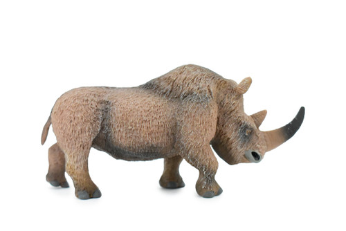 Woolly Rhino, Prehistoric Mammal, Museum Quality, Rubber Animal, Hand Painted, Realistic Toy Figure, Diorama Model, Kids, Educational, 6 1/2 Inches.