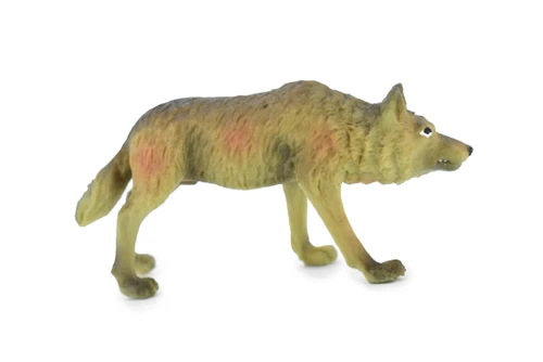 Wolf, Brown Timber Wolf, Museum Quality, Hand Painted, Rubber Animal, Educational, Realistic, Figure, Lifelike Figurine, Replica,  4 Inches. 