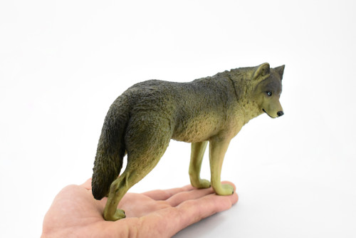 Wolf, Black and Gray, Timber Wolf, Museum Quality, Hand Painted, Rubber Animal, Educational, Realistic, Figure, Lifelike Figurine, Replica, Gift,      7"     CH397 BB149