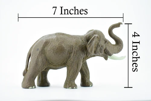 Asian Bull Elephant, Museum Quality, Hand Painted, Educational, Rubber Animal, Realistic Toy Figure, Diorama Model, Kids,  7 Inches.