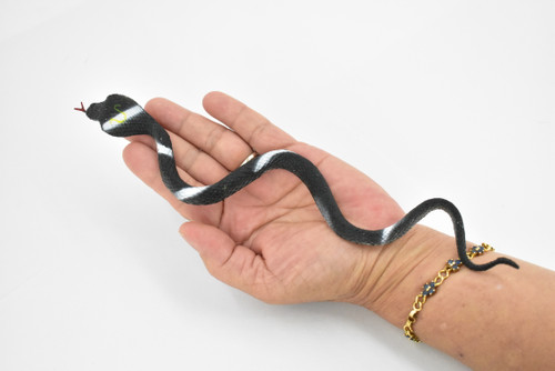 Cobra, Black and White Snake, Rubber Reptile, Educational, Realistic Hand Painted, Figure, Lifelike Model, Figurine, Replica,   9 Inches 