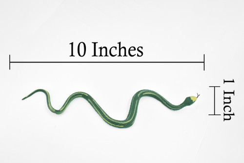 Green Garter Snake, Rubber Reptile, Educational, Realistic, Hand Painted, Figure, Lifelike Model, Figurine, Replica,   10 Inches 