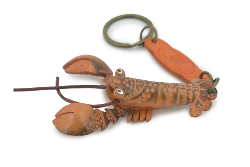 Lobster, Key Chain, Leather, Lobster, Marine Crustaceans, Hand Made In Thailand, Brown, Keychain, Key Fob, Keys, Lifelike Model,  3 1/2 Inches.  