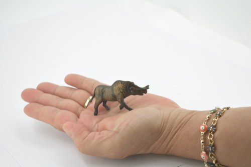 Megacerops, Prehistoric Rhinoceros, High Quality, Hand Painted, Rubber, Realistic, Figure, Model, Toy, Kids, Educational, Gift,     2 1/2"      CH661 BB169