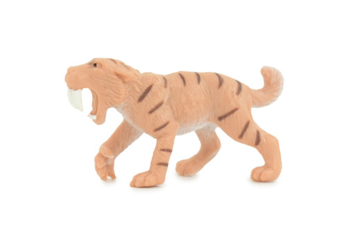 Saber-toothed Cat, Smilodon, Ice Age Mammal, Rubber, Educational, Realistic, Hand Painted, Figure, Lifelike Model, Gift, 2 Inches. SF79 B224