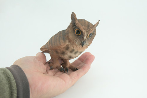 Great Horned Owl, Museum Quality, Educational, Hand Painted, Realistic, Rubber, Bird, Realistic, Diorama, Toy, Kids, Gift, 4 1/2 Inches. CH811 BB189