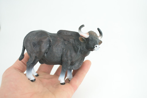 Gaur Bull, Black, Museum Quality, Hand Painted, Educational, High Quality Rubber Cow, Realistic, Diorama, Toys, Kids, Gift, 6 Inches. CH937 BB206