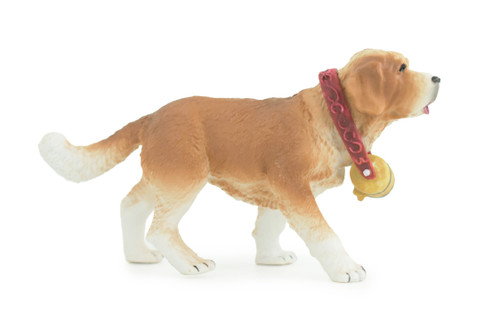 Saint Bernard Dog with Barrel, Hand Painted, Educational, Museum Quality, Rubber Canine, K9, Realistic, Diorama, Figure, Toys, Kids, Gift, 5 Inches. CH948 BB208