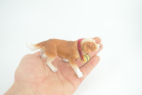 Saint Bernard Dog with Barrel, Hand Painted, Educational, Museum Quality, Rubber Canine, K9, Realistic, Diorama, Figure, Toys, Kids, Gift, 5 Inches. CH948 BB208