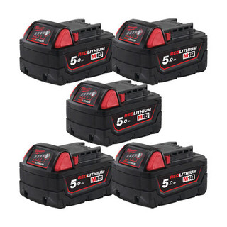 Milwaukee M18 B5 18v 5Ah Red Battery Five Pack (5x5Ah)