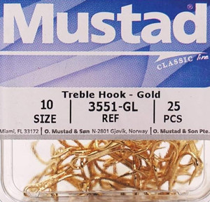 Mustad - Treble Hook - Gold Sz14 25bx - 3551-GL-14-25