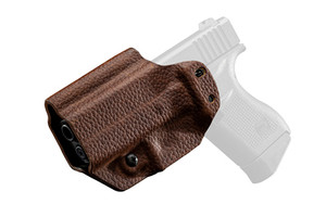 Mission First Tactical Hybrid Holster  Inside Waistband Holster  Ambidextrous  Fits Glock 43/43X  Kydex with Leather Shell  Includes 1.5" Belt Attachment  Brown H3-GL-3-BR1