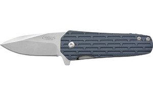 Camillus Wedge  Folding Knife  Plain Edge  Blue Fiberglass Reinforced Nylon Handle  Satin Finish  Silver Blade  2.25" Blade Length  5.75" Overall Length  420 Stainless Steel Blade  Liner Lock CAM-19399