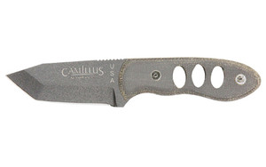 Camillus Choker  Fixed Blade Knife  Plain Edge  Gray Micarta Handle  Matte Finish  Black  2.5" Blade Length  5.5" Overall Length  1095 Carbon Steel  Includes Sheath CAM-19088