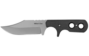 Cold Steel Mini Tac Bowie  Fixed Blade Knife  Silver  Plain Edge  Clip Point  3.625" Blade  8Cr13MoV  Black Handle  Includes Secure-Ex Sheath CS-49HCF