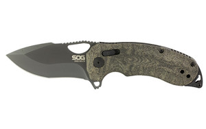 SOG Knives & Tools Kiku XR Folding Knife 3.2" Tanto Point Straight Edge Linen Micarta Handle Cryo CTS XHP Steel Black SOG-12-27-04-57 SOG Knives & Tools Kiku XR Folding Knife 3.2" Tanto Point Straight Edge Linen Micarta Handle Cryo CTS XHP Steel Black SOG-12-27-04-57
