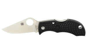 Spyderco Manbug  1.94" Folding Knife  Silver  Plain  Clip Point  Circle Thumb Hole  Box  VG-10  Black MBKP