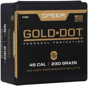 Speer Ammunition Gold Dot  .451 Diameter  .45 Caliber  230 Grain  Hollow Point "Short Barrel" Bullet  100 Count 4482