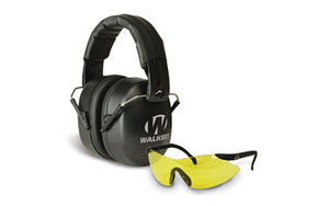 Walker's Earmuff  Folding  Padded Headband  Black  Shooting Glasses  Yellow Lenses  One Pair of Foam Plugs GWP-FM3GFP