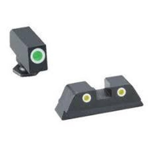 Green YellowTritium 3 dot sight set white outlines for Glock 42-43 - GL-431