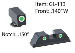 Ameriglo Classic Style 3-Dot Night Sight Set for Select Glocks / Front Tritium - Green / Front Outline - White / Rear Tritium - Green / Rear Outline - - GL-113