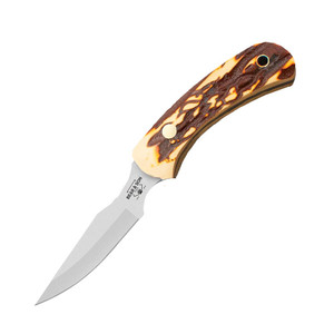 Bear & Son Ergonomic Caper Fixed Knife 2-1/2" Clip Point Blade Stag Delrin with Leather Sheath - SD42