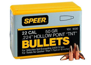 Speer TNT Rifle Bullets .22 cal .224" 50 gr TNTHP 100/ct - 1030 Speer TNT Rifle Bullets .22 cal .224" 50 gr TNTHP 100/ct - 1030