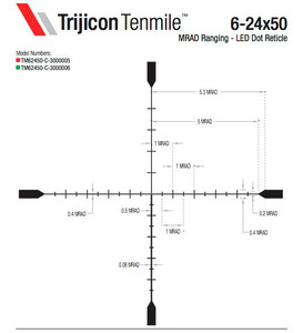 Trijicon Tenmile Rifle Scope 6-24x50 30mm SFP w/Green LED Dot MRAD Ranging / Sunshade - TM62450-C-3000006