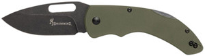 Browning 3220506B Hidden Hollow  EDC Large 3 Folding Drop Point Plain Black Oxide Stonewashed D2 Steel Blade OD Green G10 Handle - 3220506B
