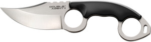 Cold Steel CS39FN Double Agent ll 3 Fixed Plain Satin AUS8A SS Blade Black wDouble Ring GrivEx Handle Includes Bead Chain LanyardSheath - CS39FN