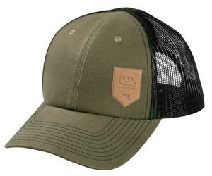 Glock AP95883 Chino  Olive GreenBlack Mesh Hat wLeatherLike Glock Shield Patch - AP95883