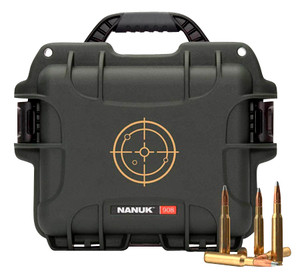 Nanuk 908AMMO1 908  Waterproof Black with White Target  Logo Resin  Metal Eyelets Holds 600rds of 223 Rem - 908AMMO1