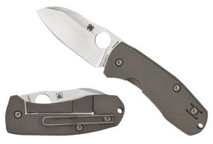 Spyderco C158TIP2 Techno 2  2.52 Folding Sheepsfoot Plain CTS XHP Steel BladeMatte Stonewashed Titanium Handle Includes Pocket Clip - C158TIP2