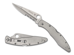 Spyderco C07PS Police  4.13 Folding Plain Satin VG10 SS BladeSatin Stainless Steel Handle Includes Pocket Clip - C07PS Spyderco C07PS Police  4.13 Folding Plain Satin VG10 SS BladeSatin Stainless Steel Handle Includes Pocket Clip - C07PS
