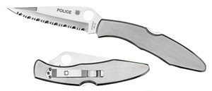 Spyderco C07S Police  4.13 Folding Spear Point Part Serrated VG10 SS Blade Stainless Steel Handle Includes Pocket Clip - C07S Spyderco C07S Police  4.13 Folding Spear Point Part Serrated VG10 SS Blade Stainless Steel Handle Includes Pocket Clip - C07S